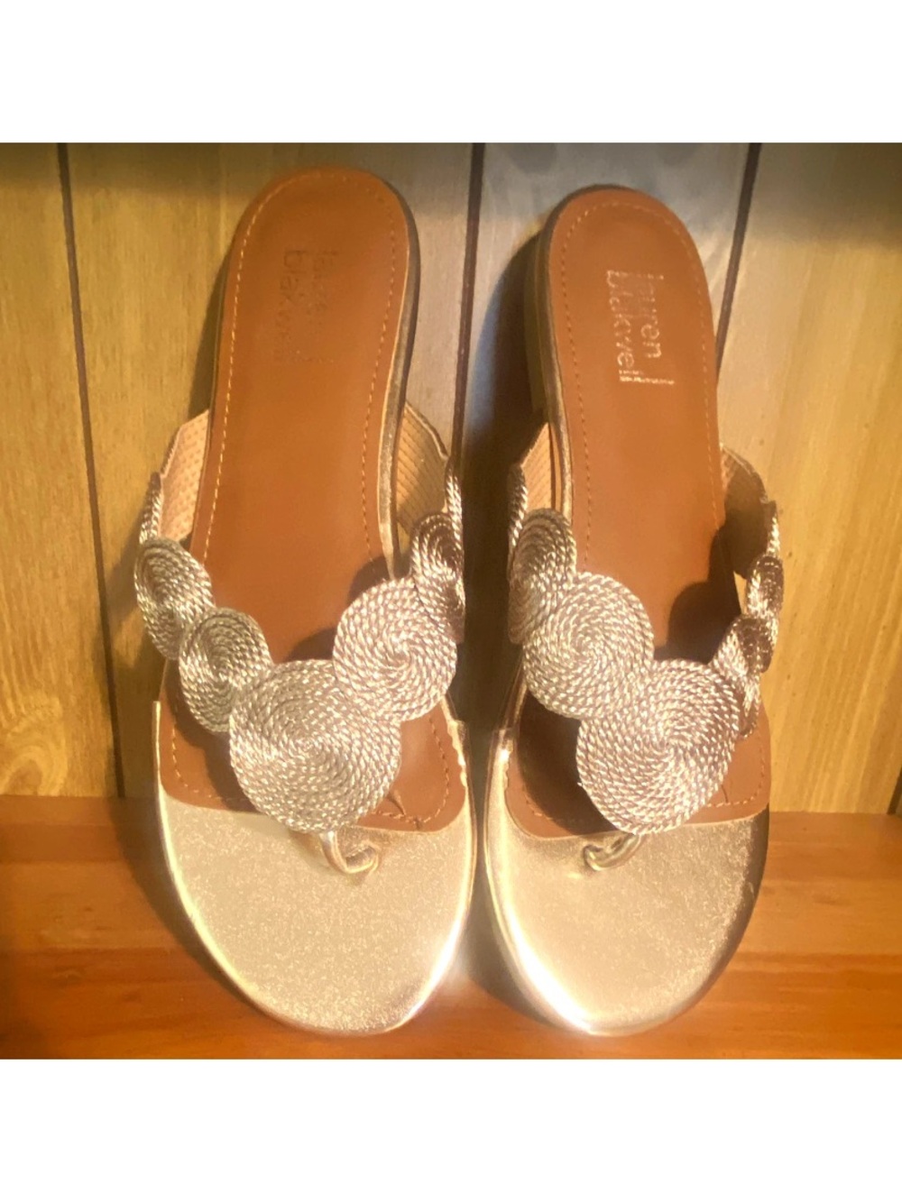 Lauren by Ralph Lauren Women's Metallic Braided Toe-Post Sandals - Gold